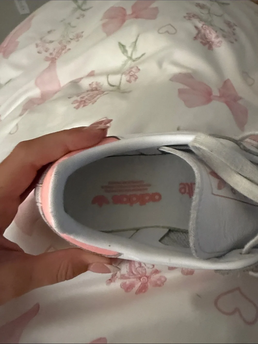 adidas Kids Samba Sneaker in White and Pink Accent